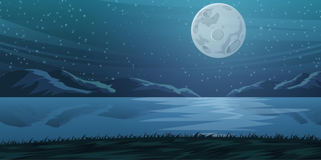 Vector lago en la noche paisaje paisaje ilustración vectorial