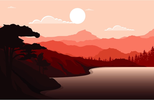 El lago Red Sunset Mountain
