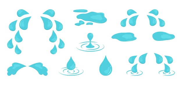 Lágrima y agua vector icono dibujos animados charco llanto gota azul lluvia corriente aqua ilustración