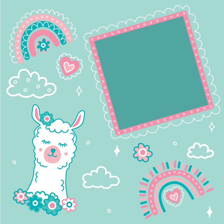 Vector lama del arco iris escandinavo para marcos de fotos de estilo infantil