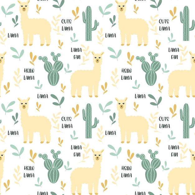 Lama y cactus ilustración vectorial de patrones sin fisuras
