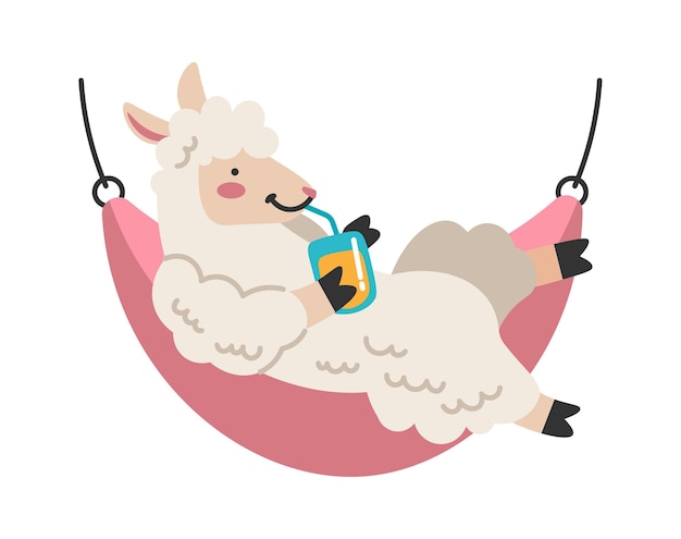 Lama dibujada a mano en una tumbona Ilustración vectorial