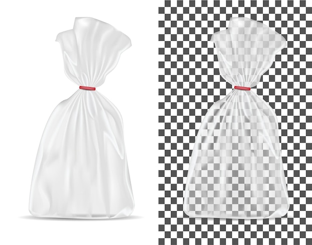Lámina en blanco transparente o embalaje de papel aislado sobre fondo blanco Bolsita para pan, café, dulces, galletas y regalo