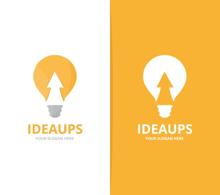 Vector lampa vectorial y combinación de logotipo de flecha hacia arriba lámpara de luz y símbolo o icono de crecimiento idea única y plantilla de diseño de logotipo para cargar