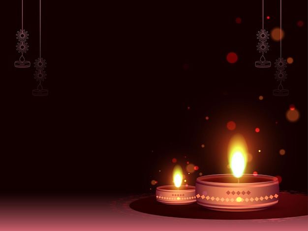 Lámpara de aceite decorativa para la celebración del festival Diwali en fondo oscuro