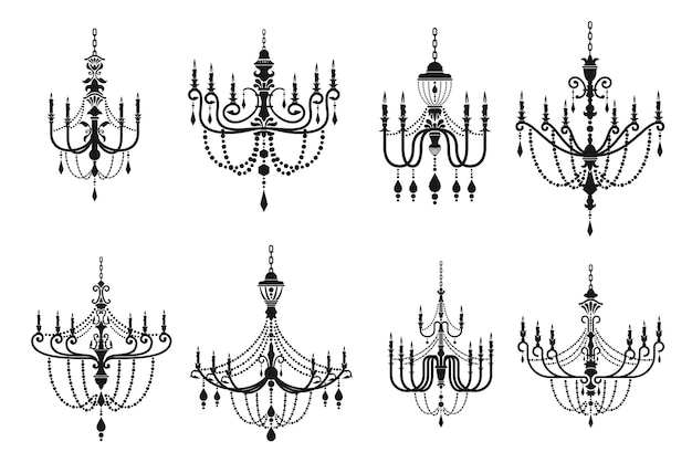 Vector lámpara de araña siluetas lámpara de cristal candelabros