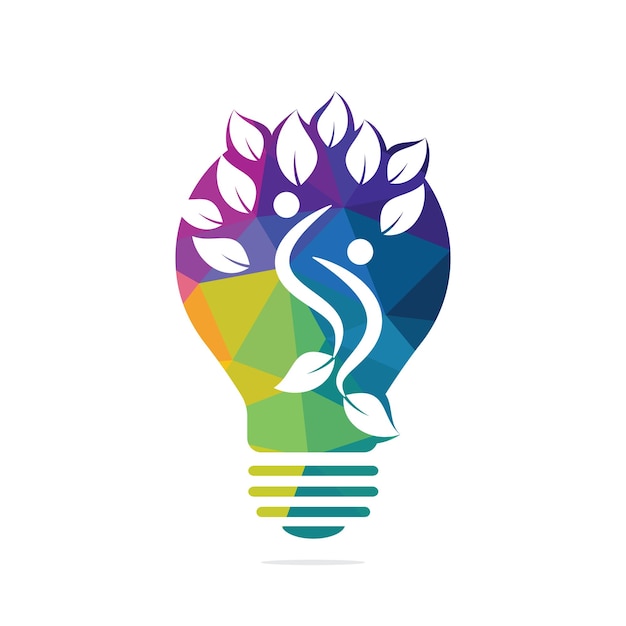 Lámpara de bombilla y diseño de logotipo de árbol de personas.