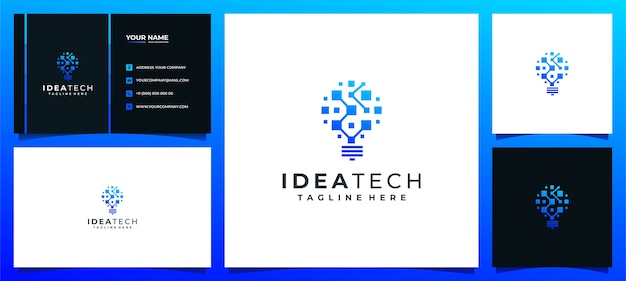 Lámpara de bombilla con logotipo de idea creativa digital para empresa de tecnología y tarjeta de visita