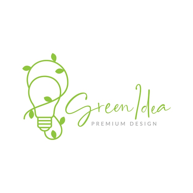 Lámpara de bombilla verde de línea con diseño de logotipo de hoja de vid ilustración de signo de icono de símbolo gráfico vectorial