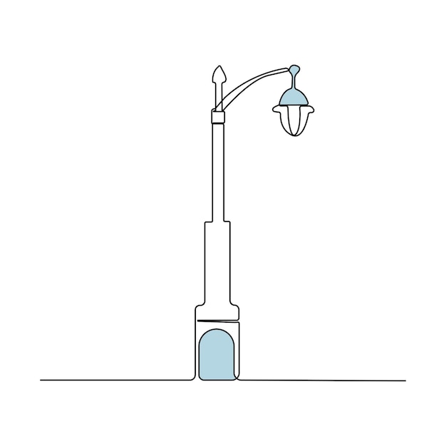 Lámpara de calle dibujo artístico en línea en estilo doodle lámpara contorno continuo