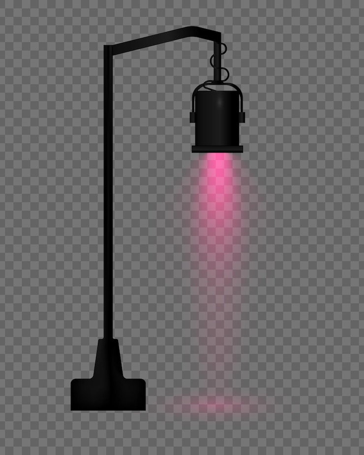 Vector lámpara de calle vectorial realista con luz rosa en un fondo transparente estructura suspendida del cuerpo de metal negro reflexión del proyector de efecto de haz de iluminación suave