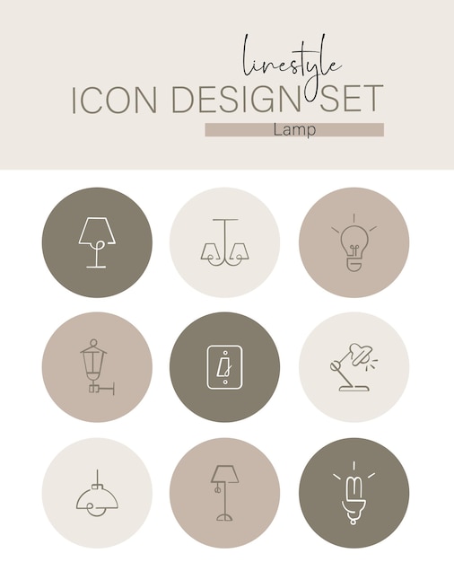 Vector lámpara de conjunto de diseño de icono de estilo de línea