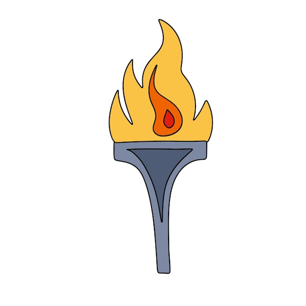 Vector lámpara de contorno de color con llama en estilo doodle arte vectorial dibujado a mano