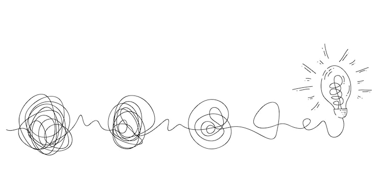 Vector lámpara creativa en estilo doodle el concepto de transición de complicado a simple con lámpara de bombilla