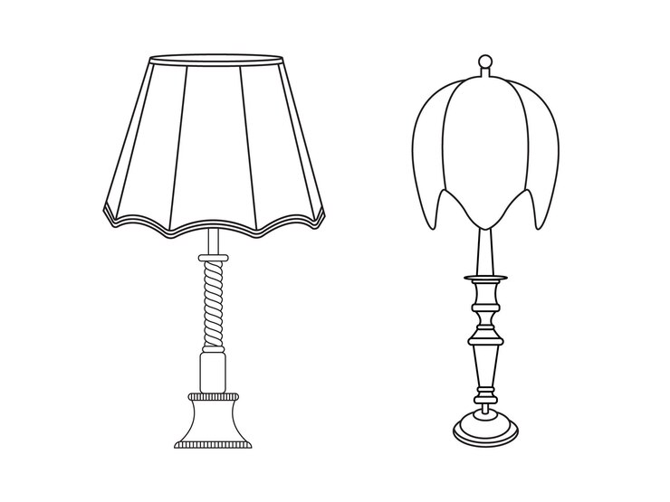 Vector lámpara elegante lámpara moderna en el interior del dormitorio lámparas eléctricas de mesa y de suelo