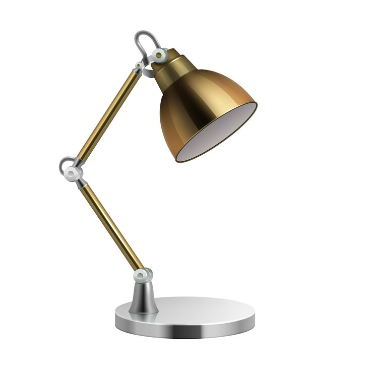 Vector lámpara de escritorio accesorios de iluminación de oficina de metal realista elemento de vector 3d de bombilla de oro aislado