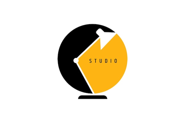 Lámpara de escritorio o logotipo de lámpara de estudio en un estilo simple y único plano negro y amarillo sobre fondo blanco