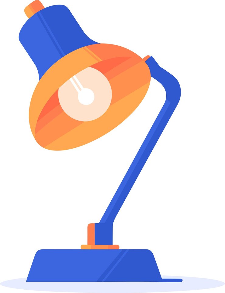 Vector lámpara en el escritorio de la oficina en estilo plano de la interfaz de usuario de ux aislada en el fondo