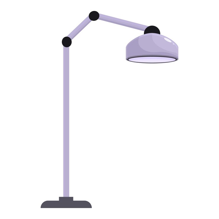 Vector lámpara gris alta de pie y iluminando una habitación