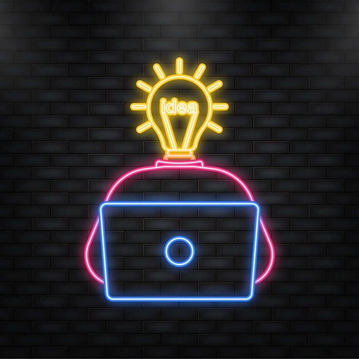 Vector lámpara de idea en estilo de dibujos animados icono de neón fondo aislado realista