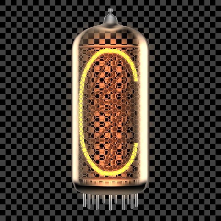 Vector lámpara indicadora de tubo nixie con la letra c encendida, como alfabeto de digitrones de estilo retro. ilustración de vector transparente.