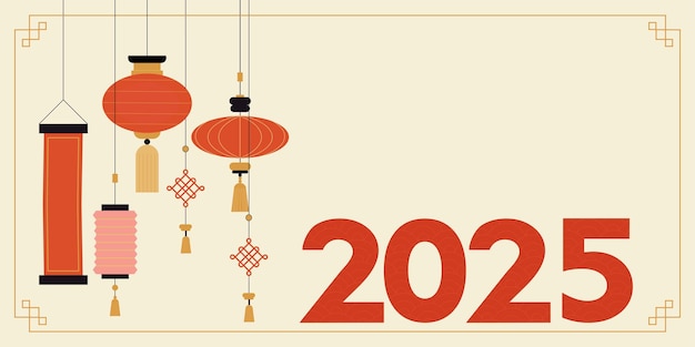 Lámpara de linterna china lámparas rojas tradicionales asiáticas celebración del año nuevo elementos decorativos contemporáneos guirnalda festiva diseño geométrico minimalista vector de dibujos animados plano aislado ilustración 2025