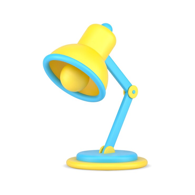 Vector lámpara de mesa con bombilla icono 3d equipo volumétrico en pierna azul