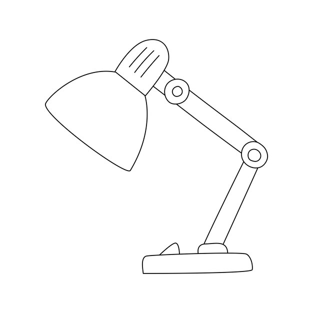 Lámpara de mesa dibujada a mano Aparato de iluminación eléctrica Ilustración de vector de garabato blanco y negro aislado en un fondo blanco