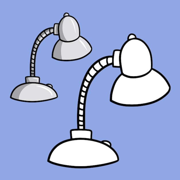 Lámpara de mesa elegante plateada para el vector de dibujo de estilo de dibujos animados de hogar y oficina