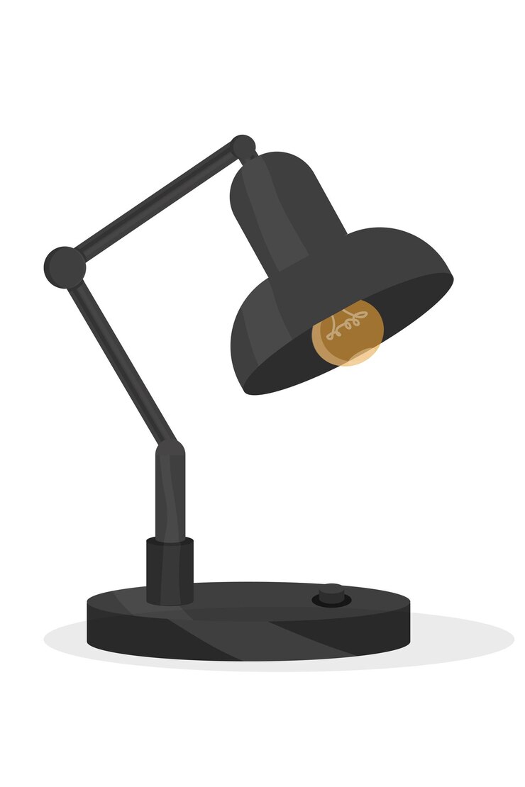 Vector lámpara de mesa negra para oficina o estudio sobre fondo blanco con interior de lámpara