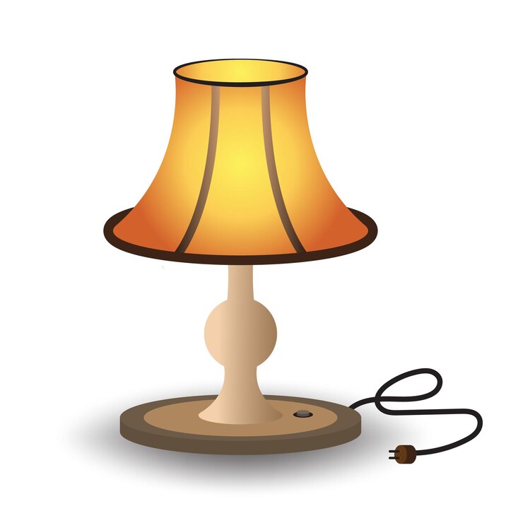 Vector lámpara de mesa vectorial con mango de madera y parabrisas naranja