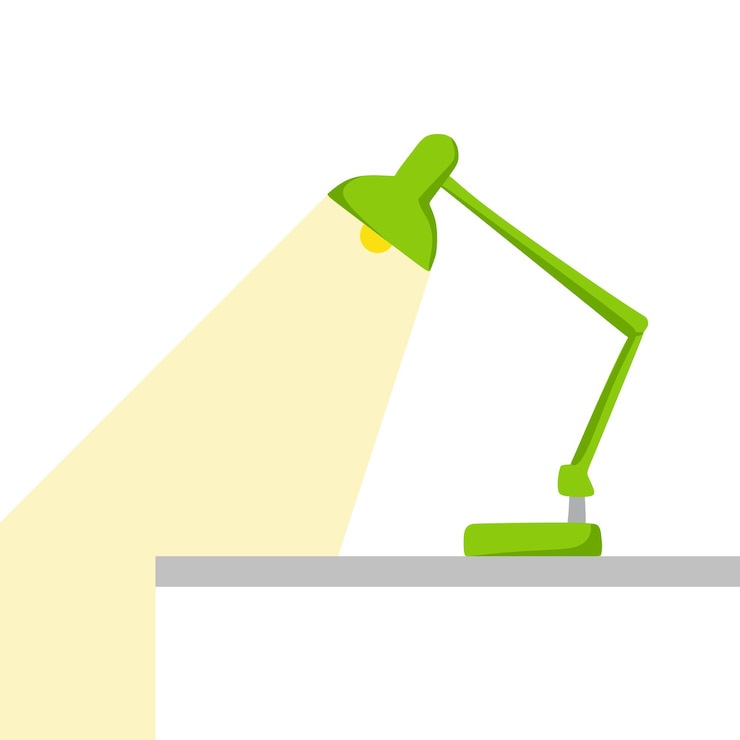 Vector una lámpara de mesa verde que brilla con luz cálida desde la mesa una imagen vectorial
