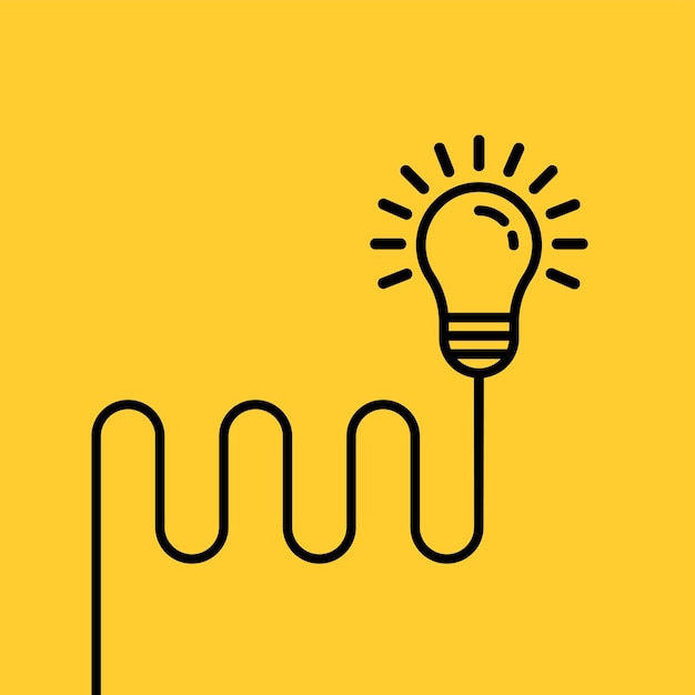 lámpara negra colgante en fondo amarillo concepto de aha momento o signo de cuestionario o fácil pensar fuera de la caja esquema simple tendencia más eficiencia logotipo elemento de diseño web gráfico