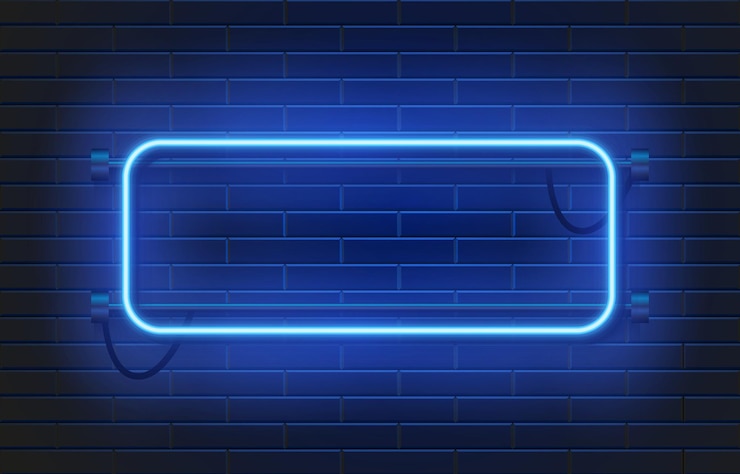 Vector lámpara de neón casino marco rectangel en pared de ladrillo.