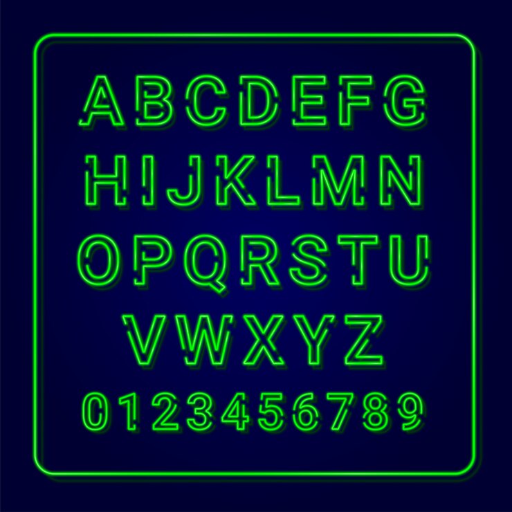 Vector lámpara de neón verde del alfabeto. letra mayúscula.