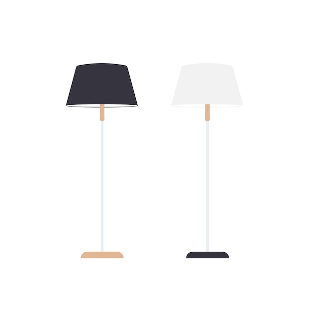 Lámpara de pie de estilo plano. Lámpara de interior aislada sobre fondo blanco. Vector.