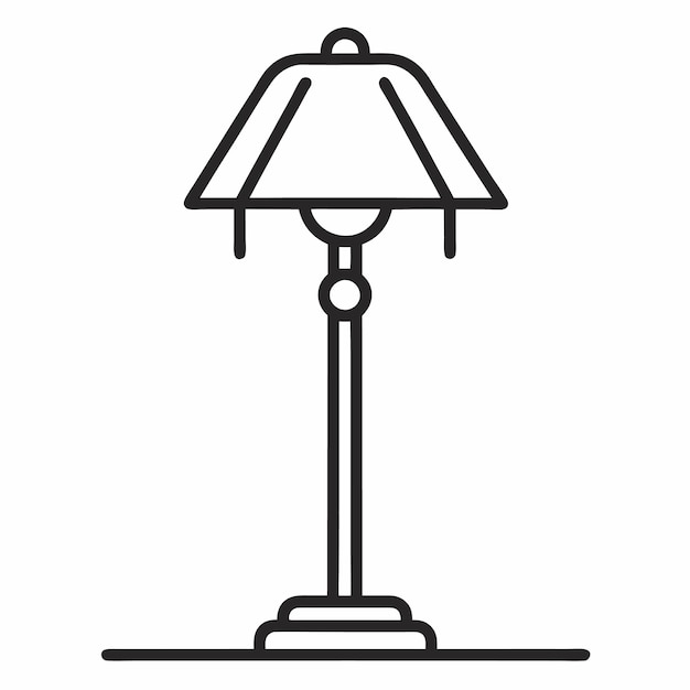 Una lámpara de piso con un icono de sombra en un estilo de contorno en un fondo blanco Ilustración vectorial