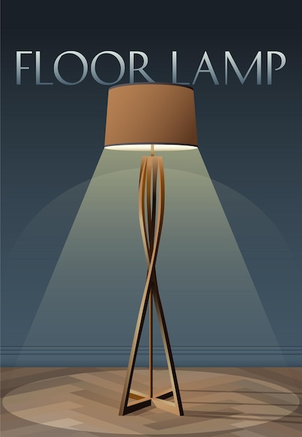 Lámpara de piso en un soporte de madera Luz interior moderna Ilustración vectorial realista