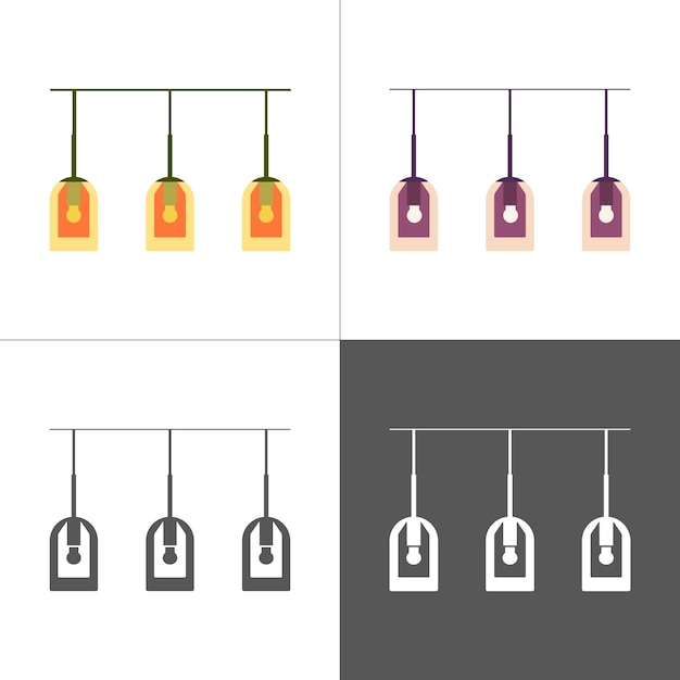 Lámpara de techo con tres tonos Icono de estilo plano Versión de color blanco y negro