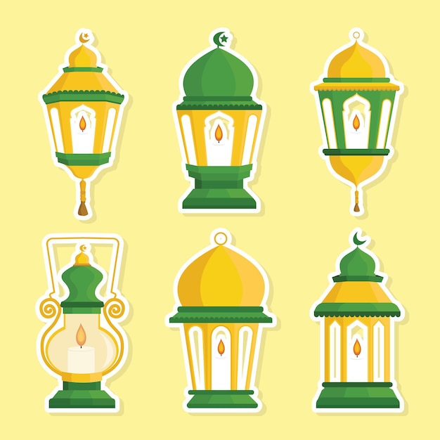 Lámpara de vela linterna conjunto ilustración Ramadán diseño de vector plano