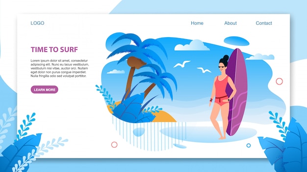 Landing Page en Flat Tropical Style Ofreciendo Surf.