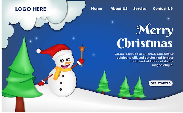 Landing page para navidad con muñeco de nieve.