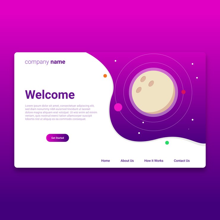Landing Page Planet con diseño de plantilla de color púrpura