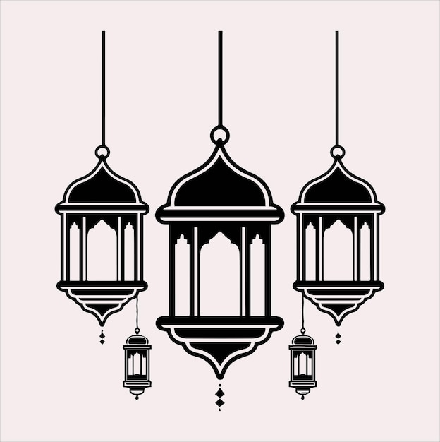 Lanternas de Ramadán silueta simples y limpias lámparas de arte de línea plana sobre un fondo blanco