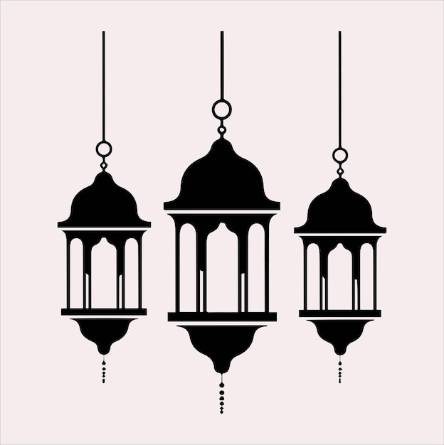 Lanternas de Ramadán silueta simples y limpias lámparas de arte de línea plana sobre un fondo blanco