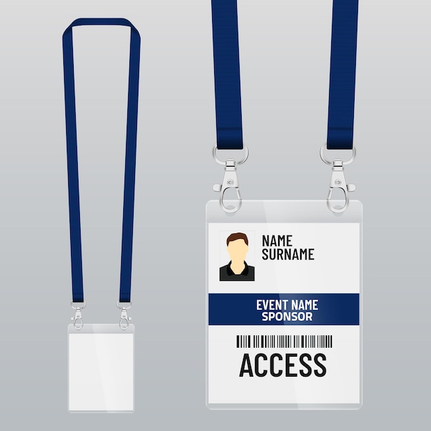 Vector lanyard con placa y pieza metálica