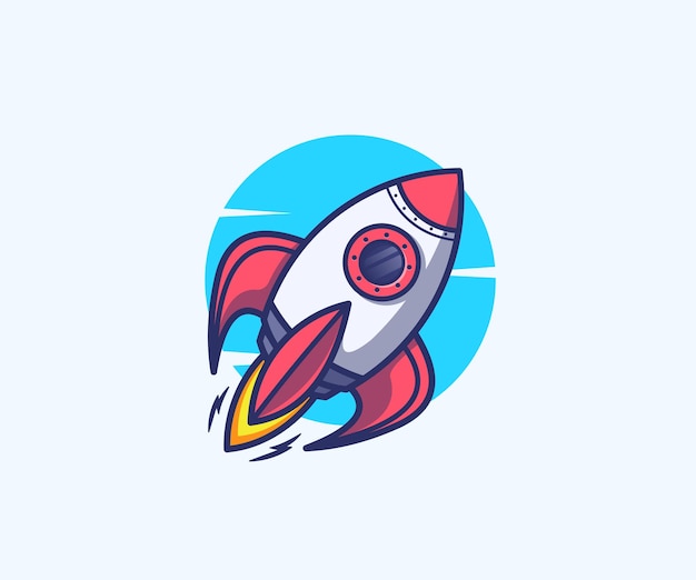 Lanzamiento de cohete espacial y vuelo Ilustración vectorial del icono del logotipo de cohete de dibujos animados