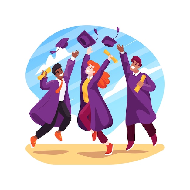 Lanzar gorras de graduación ilustración vectorial de dibujos animados aislados