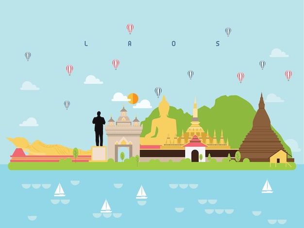 Vector laos famous landmarks infographic