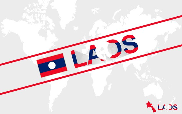 Laos mapa bandera e ilustración de texto